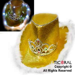 SOMBRERO COWGUIRL PRINCESA DORADO CON LUZ x 1